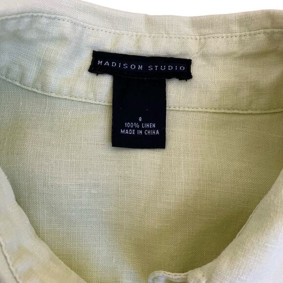 Madison Studio Vtg Y2K Linen Pastel Green Floral Embroidered Button Down Shirt 8 - Picture 11 of 16